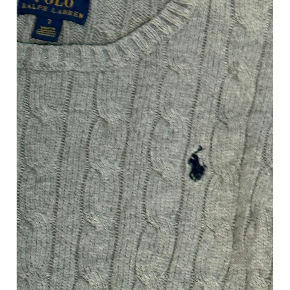 Polo Ralph Lauren Boys Size 7 Gray Cable Knit Cotton Crewneck Sweater Pony